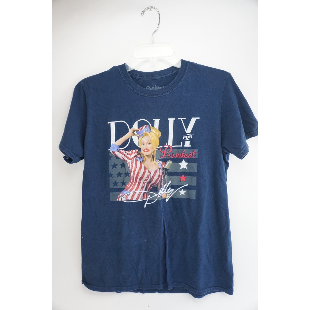 Dollywood Dolly For‎ President T-Shirt Womens Medium Navy Blue Graphic Excellent